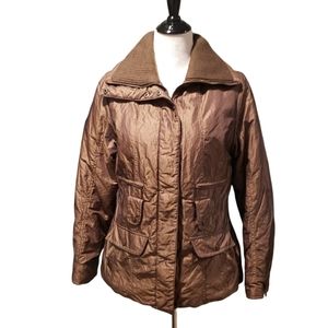 Y2K A.N.A Bronze Puffer Coat Rib Knit Collar Size Medium